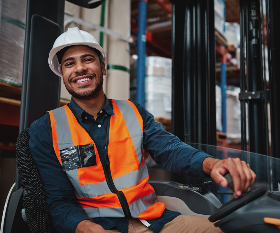 warehouse staff smiling