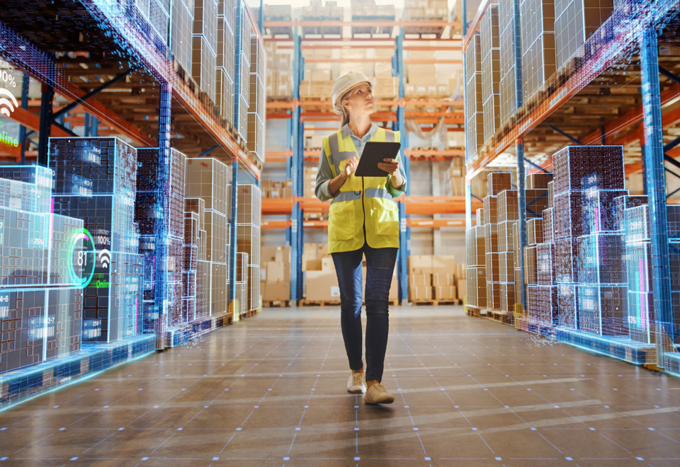 warehouse staff using tablet