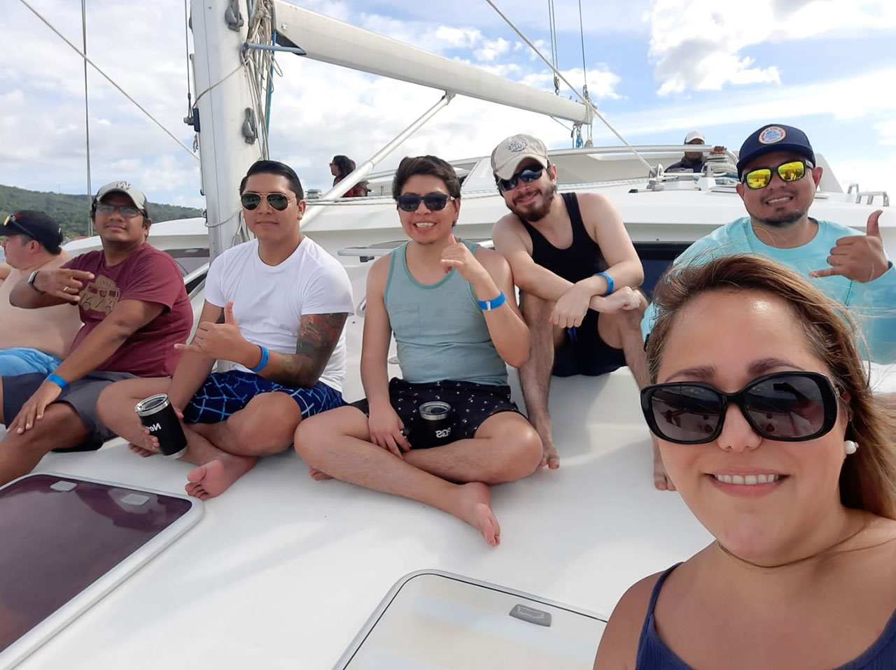 PGS360 staff on a boat during a retreat