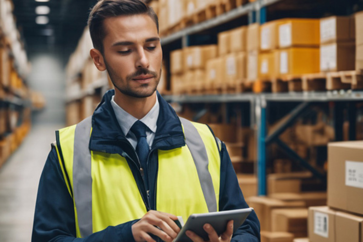 warehouse worker using tablet